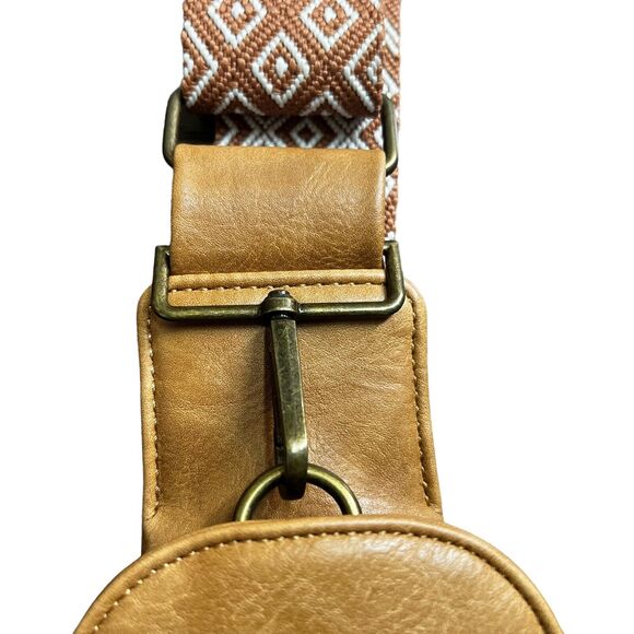 Threaded Pear Tan Vegan Leather Sling Bag Embroidered Strap - Picture 3 of 11